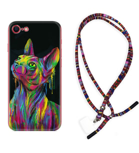 Apple iPhone 5 6 7 8 Plus Se XR Kılıf Boyun Asklı Rasta Silikon Color Cat 1754