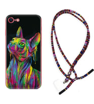 Apple iPhone 5 6 7 8 Plus Se XR Kılıf Boyun Asklı Rasta Silikon Color Cat 1754