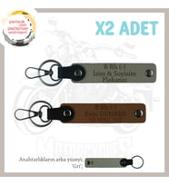 Motor Severlere, İsim Plaka ve B Rh (-) Kan Grubu, Özel Tasarım x2 Anahtarlık Set, Kül Gri-Kahve-Gr