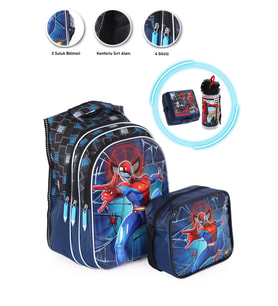 Kabartmalı Spiderman Çanta +Spiderman Beslenme Kutusu +Spiderman Suluk-İlkokul Çantası Örümcek Çanta (Karışık)