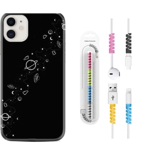 Apple iPhone 11 12 13 Mini Kılıf Kablo Koruma Spiral Silikon Planet 1620