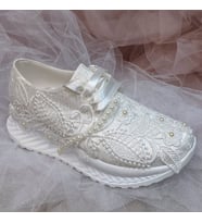 Berush Bride 828 Serisi  Dolgu Topuk Boncuk Güpürlü Gelinlik Ayakkabısı (Sedef)