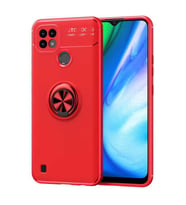 Realme C25 Kılıf Standlı Yüzüklü Manyetik Silikon (Kırmızı)