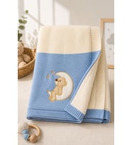 Yumuşacık Ayıcık Nakışlı 90x90 Welsoftlu Triko Bebek Battaniyesi