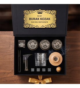 Premium Viski Tütsüleme Seti Kişiye Özel Bardak Buz Maşası ve Viski Taşı Hediyesi