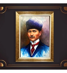 Altın Varaklı Çerçeveli Paspartulu Atatürk Tablo nl02A464 (Gold)