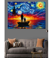 Van Gogh Yıldızlı Gece Tekne Dekoratif Kanvas - Mdf Ahşap Tablo