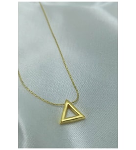 24K Altın Kaplama Piramit Tasarım Kolye Beyaz