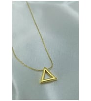24K Altın Kaplama Piramit Tasarım Kolye Beyaz (STD)