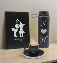 BK Gift Sevgiliye Özel İsimli Siyah Defter, Cam Matara ve Türk Kahvesi Fincanı Hediye Seti-11,  Sevgiliye Hediye, Sevgililer Günü, Yeni İş Hediyesi