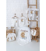 Pia Baby Premium Lüks 10’lu İsim Baskılı Yenidoğan Erkek Bebek Hediyesi Set 5015-01 (Krem)