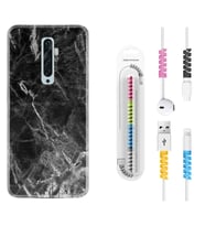 Oppo Reno 2Z 4 Lite 4 Pro 5 6 7 A31 Kılıf Kablo Koruma Spiral Silikon Kara Mermer 1375