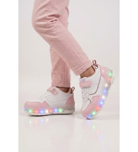 Rocky Beyaz Cırtlı Ortopedik Işıklı Unisex Çocuk Patenli Spor Ayakkabı Glow F