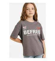 Defacto Oversize Bisiklet Yaka Gri Kız Çocuk T-Shirt G1765A8/GR83