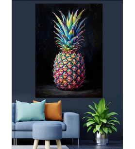 Rengarenk Modern Ananas İllüstrasyonu Dekoratif Kanvas - Mdf Ahşap Tablo