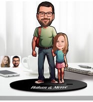 BK Gift Kişiye Özel Baba-Kız Karikatürlü Ahşap Biblo-1, Babalar Günü Hediyesi, Babaya Hediye