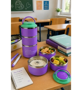 304 Çelik 3 Katlı Lunch Box Sefer Tası 660+400+400ml