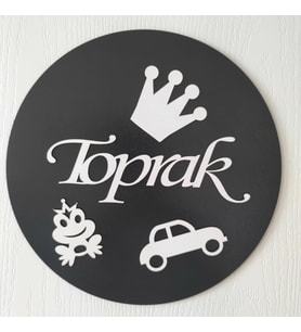 LEYLASER 30x30 Cm Yuvarlak İsimli Kapı Süsü 3mm Ahşap MDF