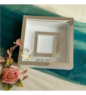 25x25 Cm Beyaz-Gümüş Fotoğraf Bölümlü Anı Çerçevesi! İsimli Ledli! Gül Saklama Kutusu