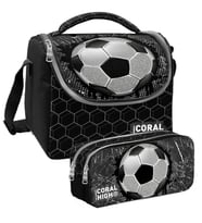 Coral High Siyah Futbol Desenli Erkek Çocuk Isı Yalıtımlı Beslenme Çantası ve Kalemlik Seti