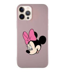 Apple iPhone 12 Pro Soft Premier Kapak Minnie Mouse-B Tasarımlı Silikon Kılıf - Pudra (Şeffaf)