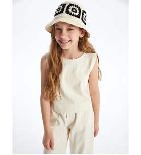 LCW Kids Bej Bisiklet Yaka Kız Çocuk Crop Bluz