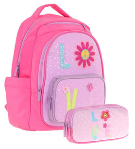 Kaukko Kids Simli Love Desenli Kız Çocuk Okul Çantası ve Üç Gözlü Kalem Çantası Seti (L5211+L8211)