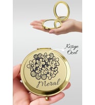 Kişiye Özel İsim Baskılı Premium Gold Cep Aynası Makyaj Aynası - Çiçek Harmanı