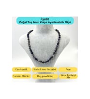 SERTİFİKALI İyolit Doğal Taş 6mm Makrome Kolye 45cm- 55cm Ayarlanabilir Ölçü
