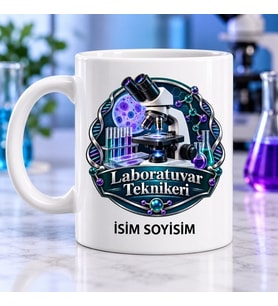 Laboratuvar Teknikeri Kupa Bardak Mikroskop ve DNA Desenli