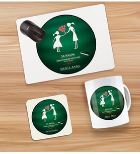 BK Gift Kişiye Özel İsimli Öğretmenler Günü Tasarımlı Kupa, Bardak Altlığı ve Mousepad Hediye Seti - 1, Öğretmene Hediye, Öğretmenler Günü