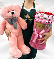Büyük Boy Peluş Ayıcık ve Büyük Boy Peluş Ayıcık Buketi - Kişiselleştirilebilir Premium Tasarım (Model 3)