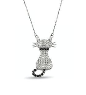 925 Ayar Gümüş Zirkon Taşlı Kedi Kolye - N031001
