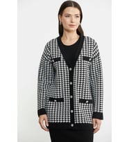 Kazayağı Motif Oversize Triko Ceket - Siyah