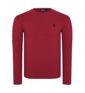 T8588 DEWBERRY BİSİKLET YAKA UZUN KOL T-SHIRT-DÜZ BORDO