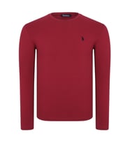 T8588 DEWBERRY BİSİKLET YAKA UZUN KOL T-SHIRT-DÜZ BORDO