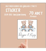 İkiz Erkek Bebek Çikolata ve Süs Etiketi 70 Adet Yapışkanlı