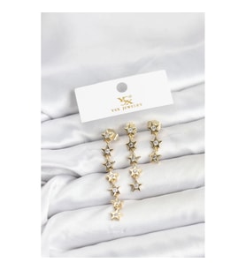 Mey İthalat® Pirinç Gold Renk Yıldız Model YSX Trio Küpe Seti