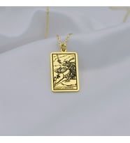 24 Ayar Has Altın Kaplama  Knight of Swords Tarot Gümüş Kolye