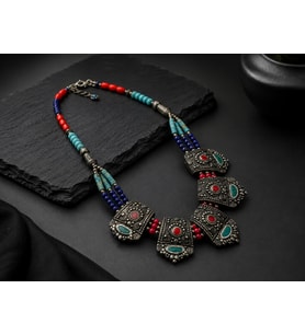 Nepal İri Etnik Kadın Kolye El İşçiliği Bohem Vintage Tasarım