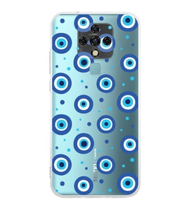 PrintiFy Tecno Camon 18 ile Uyumlu Nazar Boncuğu 1 Baskılı Kamera Korumalı Şeffaf Silikon Kılıf