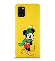 Samsung Galaxy A31 Soft Premier Kapak Mickey Mouse-G Tasarımlı Silikon Kılıf - Sarı (Şeffaf)