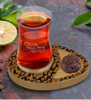 BK Gift Kişiye Özel Retro Motif Tasarımlı Doğal Ahşap Tabaklı Heybeli Çay Bardağı Sunum Seti Model 15