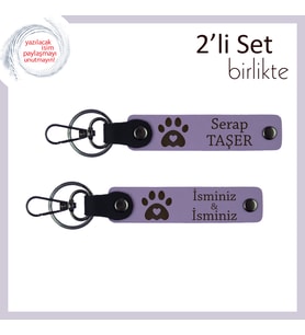 Köpeğini Unutmayanlara Sevgiyi Taşıyan Armağan, Kalpli Pati Motifli Anahtarlık Set, Mor Menekşe-Lila