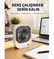 Şarjlı Masaüstü Fan 3 Kademeli Güçlü Hava Akışı