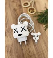 Sevimli Silikon Şarj Başlığı Ve Kablo Koruyucu 2Li Set Beyaz Kaws