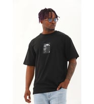 Erkek Kısa Kol Yazlık Tişört Bisiklet Yaka Baskılı Oversize T-Shirt - Siyah