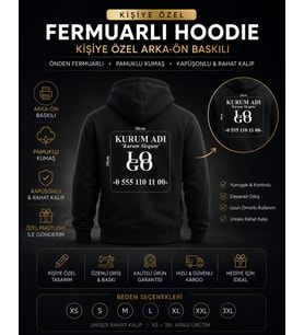 Kişiye Özel Baskılı Kapüşonlu Önden Fermuarlı Siyah Pamuklu Hırka (Sweatshirt)