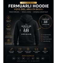 Kişiye Özel Baskılı Kapüşonlu Önden Fermuarlı Siyah Pamuklu Hırka (Sweatshirt)