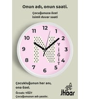 İsme Özel N Harfli Pembe Çocuk Odası Duvar Saati Orta Boy 30 cm Beyaz Camlı Sessiz